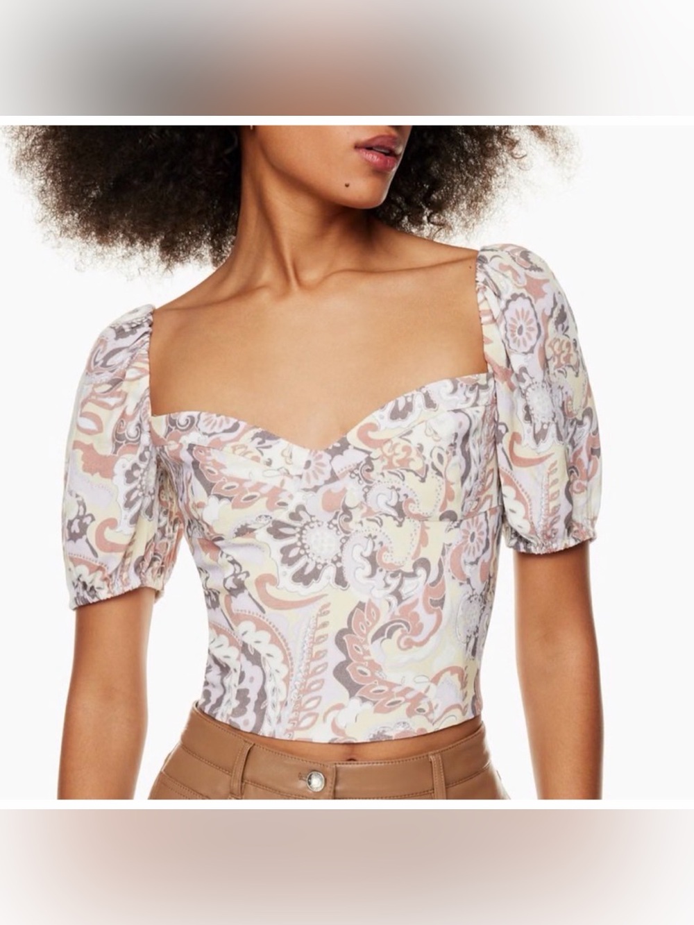Aritzia Wilfred Novella Short Sleeve Paisley Print Blouse